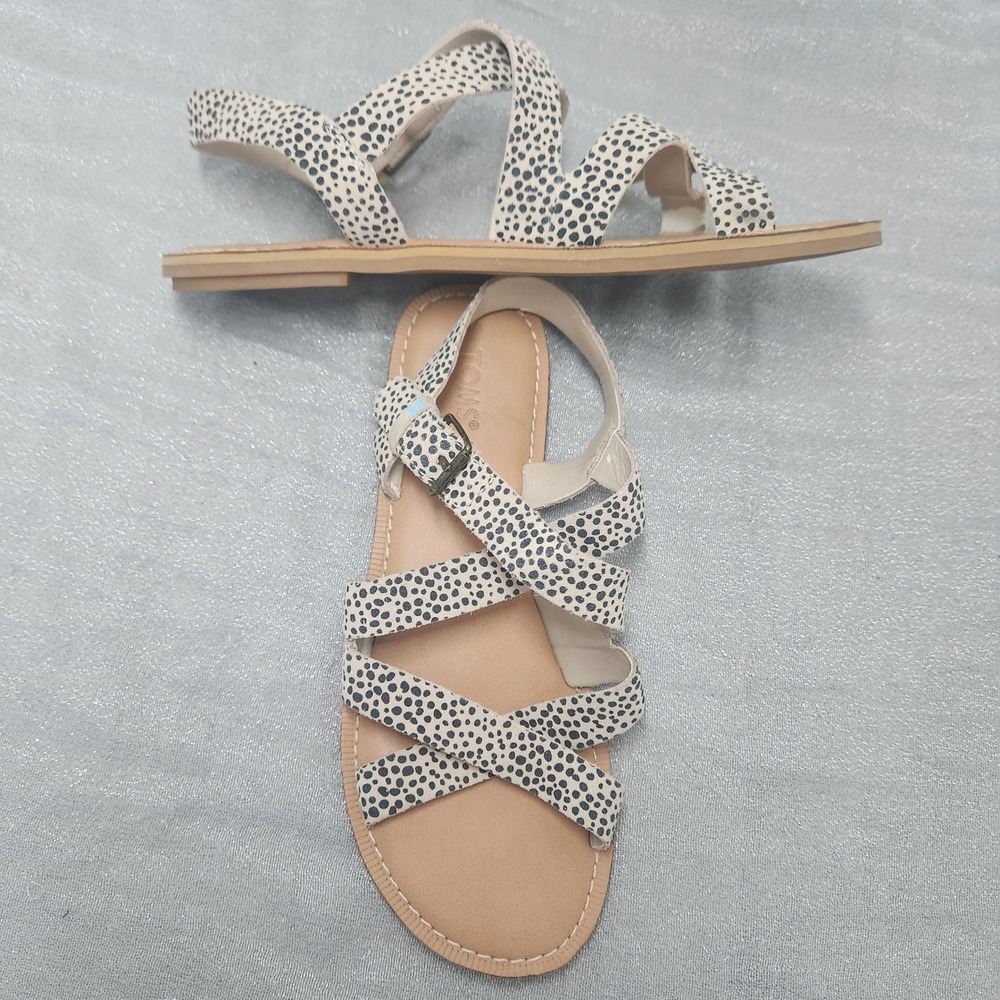 TOMS Sicily Mini Cheetah Print Strappy Flat Suede Sandals W6 Boho Urban Animal - Picture 2 of 5
